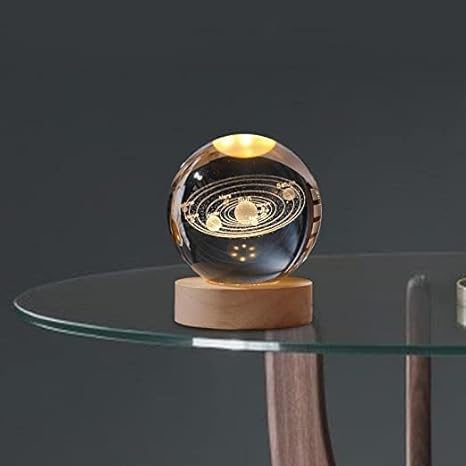 3D Galaxy Crystal Ball Night Lamp with Wooden Base