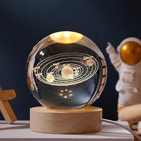 3D Galaxy Crystal Ball Night Lamp with Wooden Base